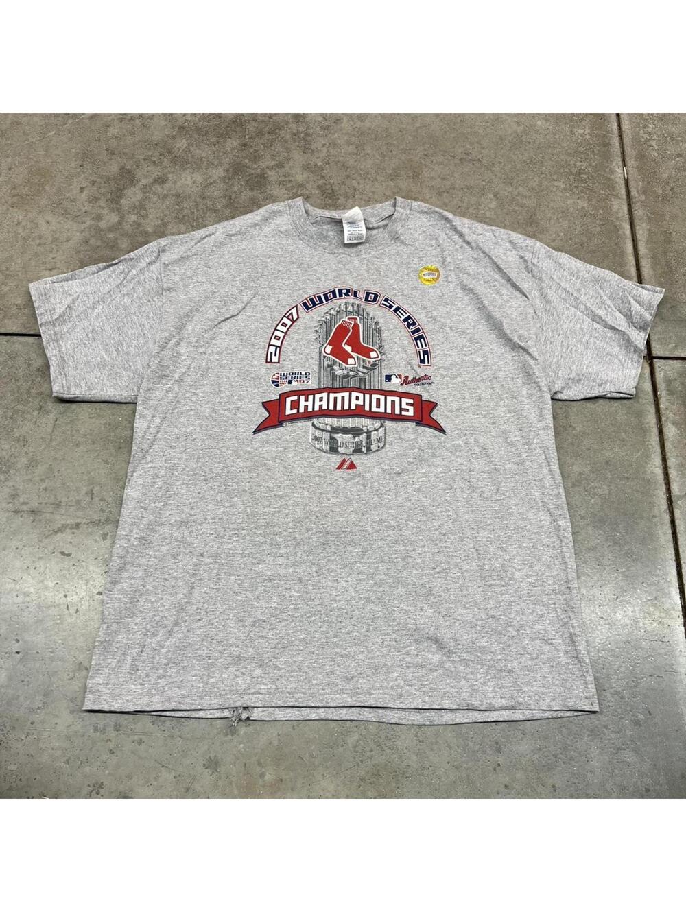 vintage boston red sox world series champions grey shirt size xl HAS HOLE
